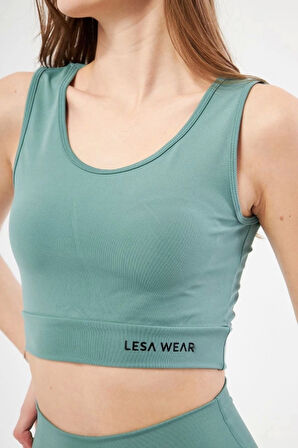 Kolsuz Sporcu Baskılı Crop - Mint Yeşili