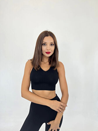 15543 RİPLİ V YAKA BRA-SİYAH
