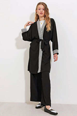 6643 Örme Kimono Takım - Siyah