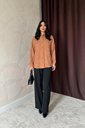 Camel Taş İşlemeli Gömlek