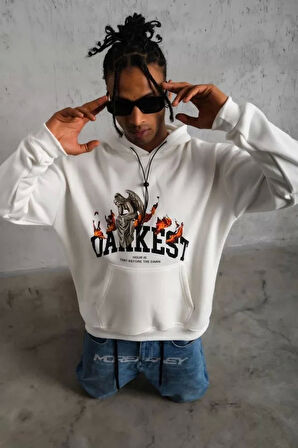 Erkek DANKES Baskılı Kapüşonlu Sweat - Beyaz