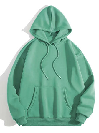 Erkek Düz Kapüşonlu Sweat - Mint Yeşili