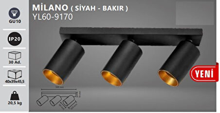 NOAS MİLANO SİYAH BAKIR SIVA ÜSTÜ LED SPOT KASASI YL60-9170