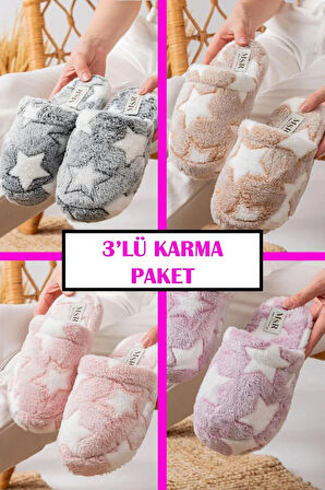 3'lü Paket Ev Terliği Çeyiz Terliği Kışlık Terlik Ses Yapmaz Hafif Taban Taban