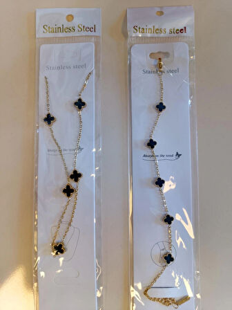 ÇELİK YONCA MODEL ŞANS (KOLYE/BİLEKLİK) TAKI SETİ