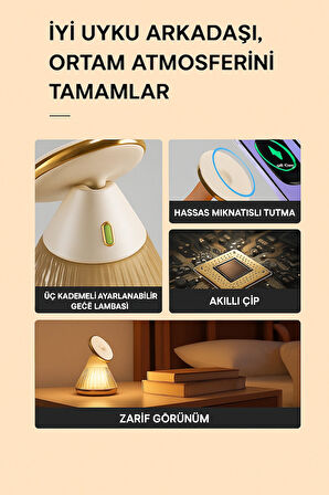 Premium 15W Manyetik Hızlı Wireless Kablosuz Şarj Standı Gece Lambalı Apple iPhone Android Uyumlu