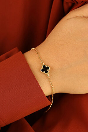 14 Ayar Siyah Yonca Altın Bileklik