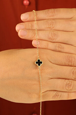 14 Ayar Siyah Yonca Altın Bileklik