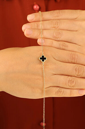 14 Ayar Siyah Yonca Altın Bileklik