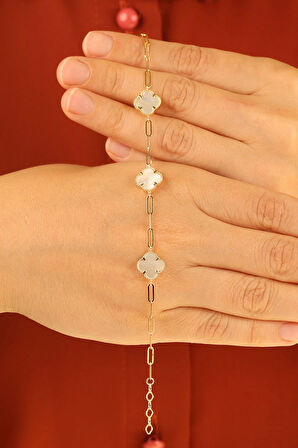 Beyaz Yonca Altın Bileklik