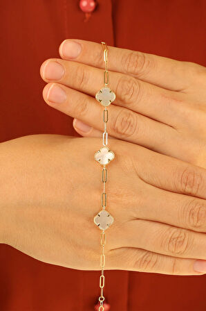 Beyaz Yonca Altın Bileklik