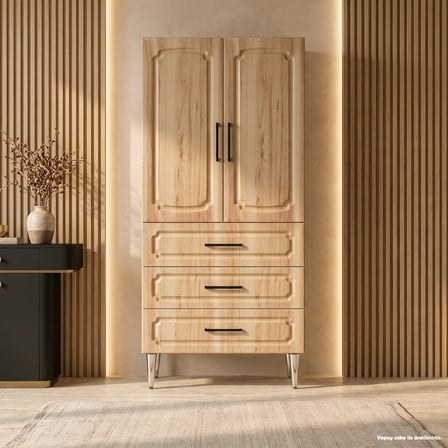 Courchevel Çok Amaçlı Dolap 60 cm 2 Kapak 3 Çekmece Pelit Ahşap - Çok Amaçlı Banyo Dolabı