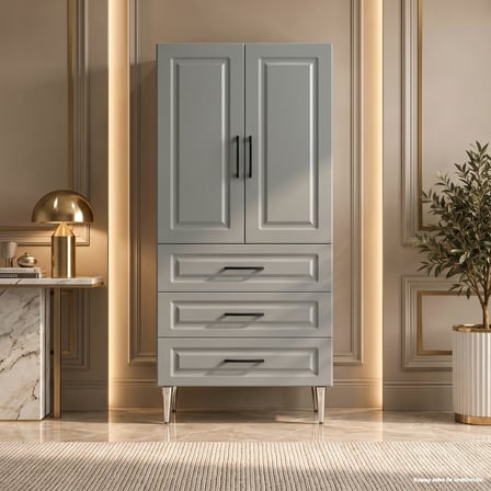 Milano Çok Amaçlı Dolap 60 cm 2 Kapak 3 Çekmece Lake Gri Alüminyum - Çok Amaçlı Erzak Dolabı