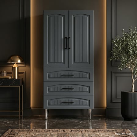 Garda Çok Amaçlı Dolap 60 cm 2 Kapak 3 Çekmece Lake Koyu Gri RAL 7043 - Çok Amaçlı Kiler Dolabı