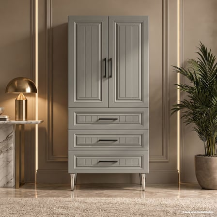 Locarno Çok Amaçlı Dolap 60 cm 2 Kapak 3 Çekmece Lake Gri Alüminyum - Çok Amaçlı Banyo Dolabı