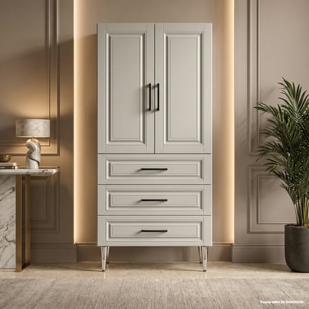 Ascona Çok Amaçlı Dolap 60 cm 2 Kapak 3 Çekmece Lake İpek Grisi RAL 7044 - Çok Amaçlı Raflı Dolap