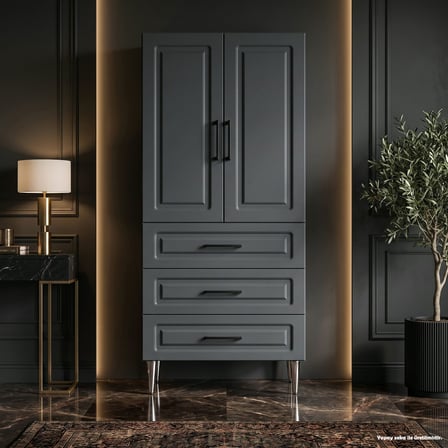 Montenapoleone Çok Amaçlı Dolap 60 cm 2 Kapak 3 Çekmece Lake Koyu Gri - Çok Amaçlı Mutfak Dolabı