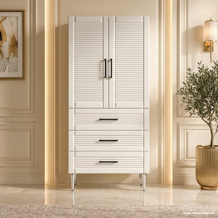 Cernobbio Çok Amaçlı Dolap 60 cm 2 Kapak 3 Çekmece Lake Saf Beyaz RAL 9010 - Çok Amaçlı Erzak Dolabı