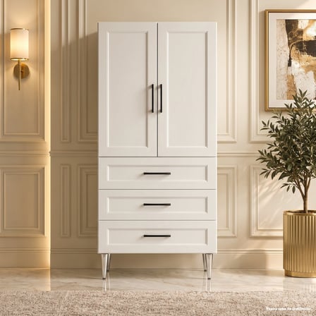 Lugano Çok Amaçlı Dolap 60 cm 2 Kapak 3 Çekmece Lake Saf Beyaz RAL 9010 - Çok Amaçlı Kiler Dolabı