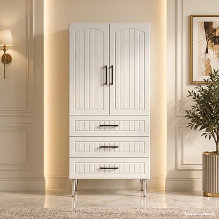 Pienza Çok Amaçlı Dolap 60 cm 2 Kapak 3 Çekmece Beyaz Dişbudak - Çok Amaçlı Raflı Dolap