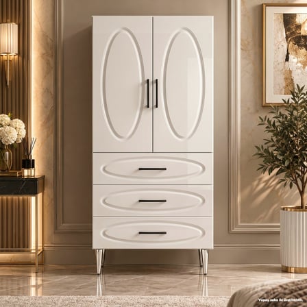 Trianon Çok Amaçlı Dolap 60 cm 2 Kapak 3 Çekmece Parlak Beyaz - Çok Amaçlı Erzak Dolabı