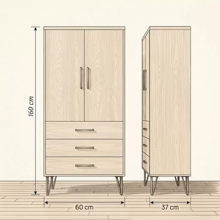 Positano Çok Amaçlı Dolap 60 cm 2 Kapak 3 Çekmece Soft Somon - Çok Amaçlı Kiler Dolabı