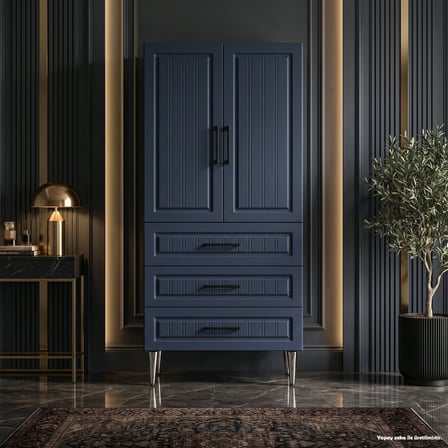 Nantucket Çok Amaçlı Dolap 60 cm 2 Kapak 3 Çekmece Soft Lacivert - Çok Amaçlı Erzak Dolabı