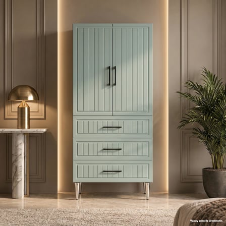 Kensington Çok Amaçlı Dolap 60 cm 2 Kapak 3 Çekmece Soft Retro Yeşil - Çok Amaçlı Erzak Dolabı