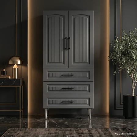Arles Çok Amaçlı Dolap 60 cm 2 Kapak 3 Çekmece Soft Antrasit - Çok Amaçlı Mutfak Dolabı