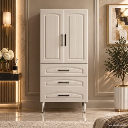 Lourmarin Çok Amaçlı Dolap 60 cm 2 Kapak 3 Çekmece Soft Aytaşı - Çok Amaçlı Raflı Dolap