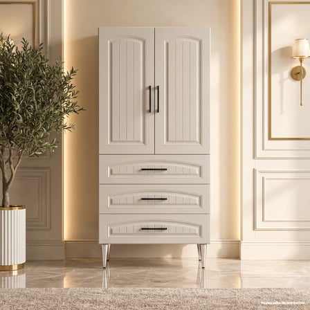 Gordes Çok Amaçlı Dolap 60 cm 2 Kapak 3 Çekmece Soft İpek Gri - Çok Amaçlı Banyo Dolabı