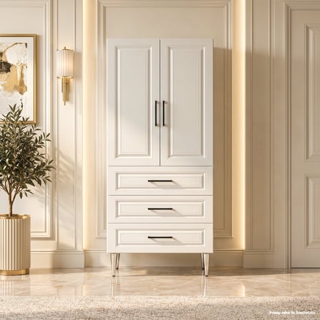 Paros Çok Amaçlı Dolap 60 cm 2 Kapak 3 Çekmece Soft Beyaz - Çok Amaçlı Erzak Dolabı