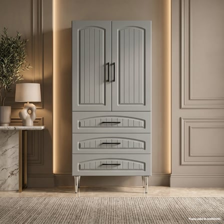 Ménerbes Çok Amaçlı Dolap 60 cm 2 Kapak 3 Çekmece Soft Koyu Gri - Çok Amaçlı Erzak Dolabı