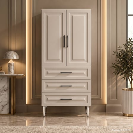 Verona Çok Amaçlı Dolap 60 cm 2 Kapak 3 Çekmece Soft Vizon - Çok Amaçlı Çekmeceli Dolap