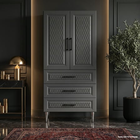 Burano Çok Amaçlı Dolap 60 cm 2 Kapak 3 Çekmece Soft Antrasit - Çok Amaçlı Raflı Dolap