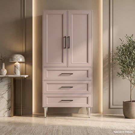 Portofino Çok Amaçlı Dolap 60 cm 2 Kapak 3 Çekmece Soft Pudra - Çok Amaçlı Raflı Dolap