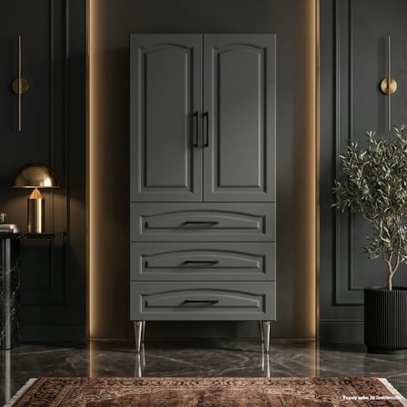 Saint-Germain Çok Amaçlı Dolap 60 cm 2 Kapak 3 Çekmece Koyu Antrasit - Çok Amaçlı Erzak Dolabı