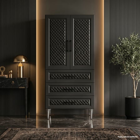 Vendôme Çok Amaçlı Dolap 60 cm 2 Kapak 3 Çekmece Süpermat Siyah - Çok Amaçlı Banyo Dolabı