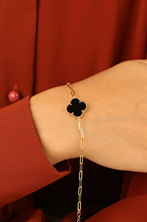 Siyah Yonca Altın Bileklik