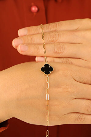 Siyah Yonca Altın Bileklik