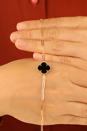 Siyah Yonca Altın Bileklik