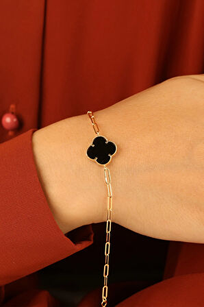 Siyah Yonca Altın Bileklik