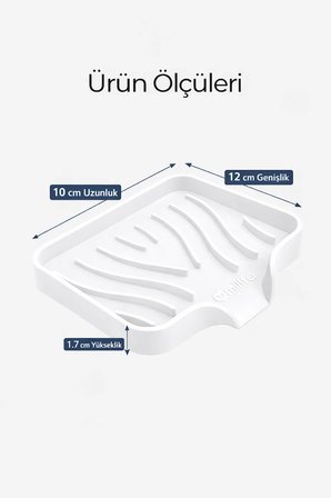 Beyaz Silikon Katı Sabunluk Vantuzlu Su Giderli Kaymaz Banyo Mutfak Organizeri 12 cm