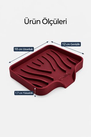 Bordo Silikon Katı Sabunluk Vantuzlu Su Giderli Kaymaz Banyo Mutfak Organizeri 12 cm