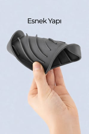 Gri Silikon Katı Sabunluk Vantuzlu Su Giderli Kaymaz Banyo Mutfak Organizeri 12 cm