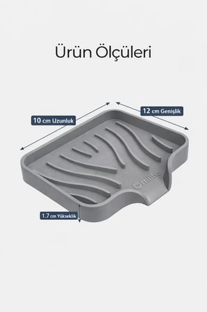 Gri Silikon Katı Sabunluk Vantuzlu Su Giderli Kaymaz Banyo Mutfak Organizeri 12 cm