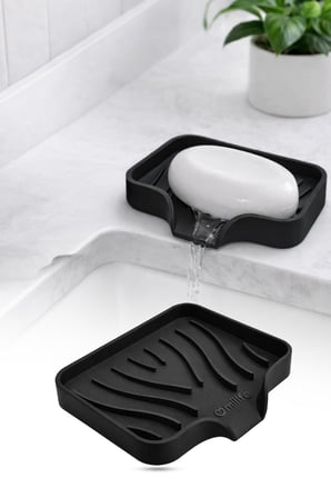 Siyah Silikon Vantuzlu Su Giderli Esnek Sabunluk Mutfak Banyo Lavabo Üstü Sabunluk