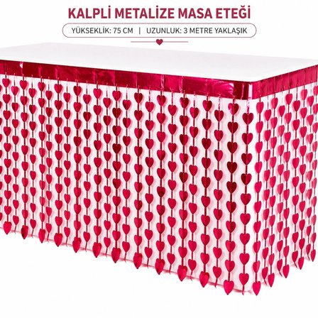 Kalpli Metalize Masa Eteği Kırmızı 75x300 Cm
