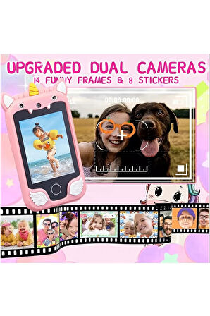 Çocuklar İçin Eğitici Telefon Dokunmatik Ekran Çift Kameralı Fenerli Müzik Çalar Oyun Video Mor