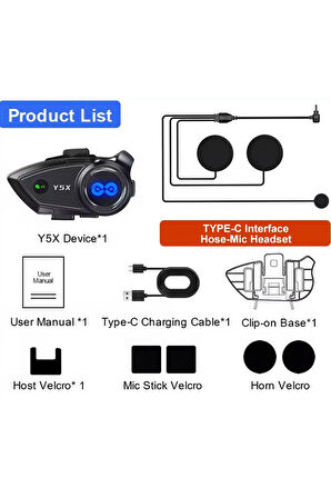 Y5X Rgb Işıklı Intercom 5 Kişi Bağlantılı 1000Mah Motosiklet Bluetooth Kulaklık Seti